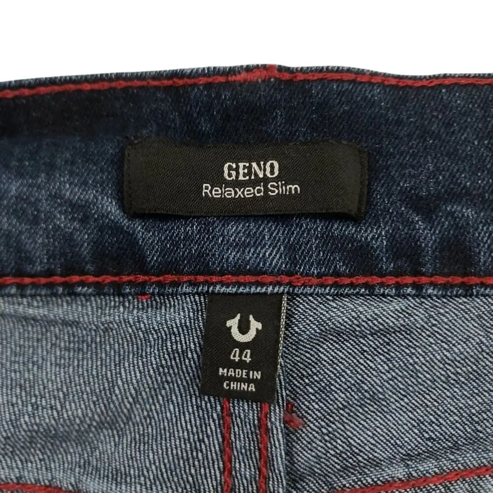 True Religion Mens 44x31 Dark Wash Geno Jeans Relaxed Slim Stretwear Retro Y2K